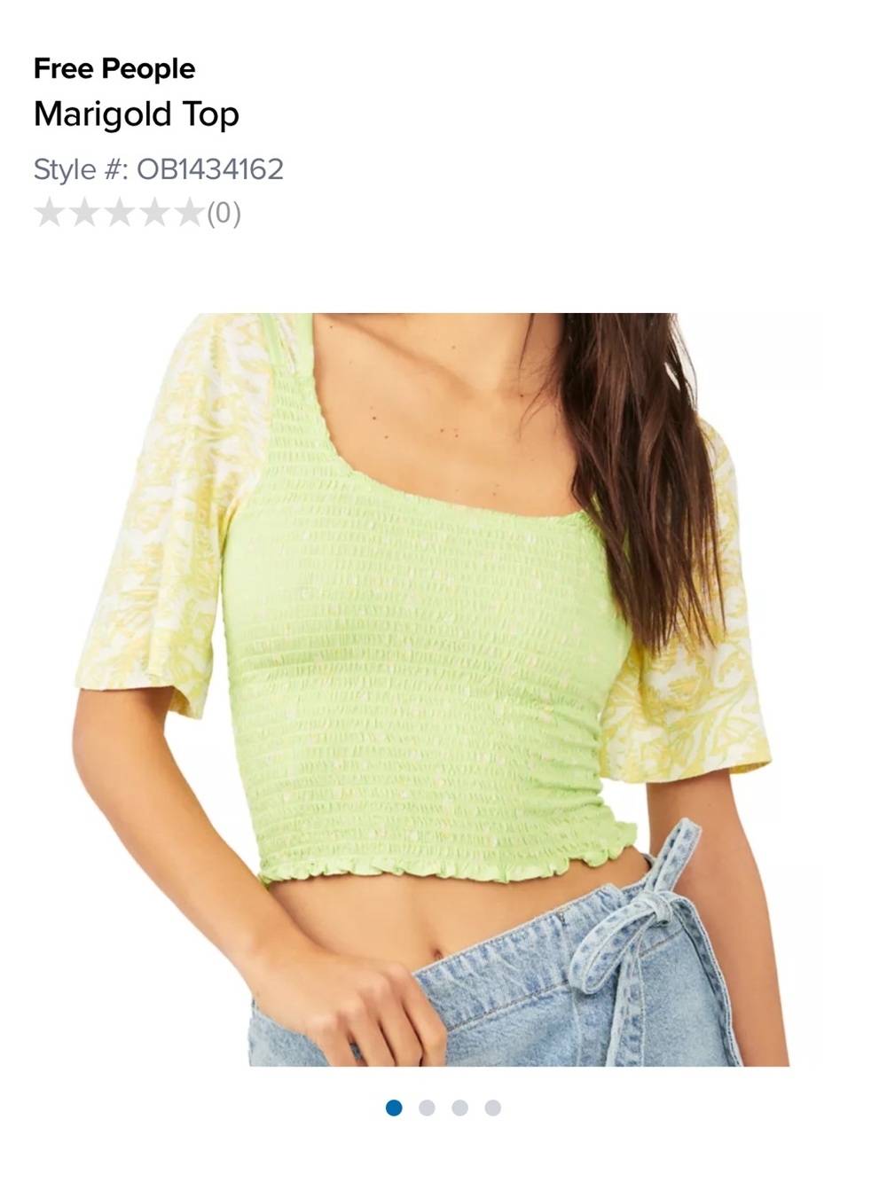Free People Top Marigold Tee in Key Lime Combo Smocked NWT size M